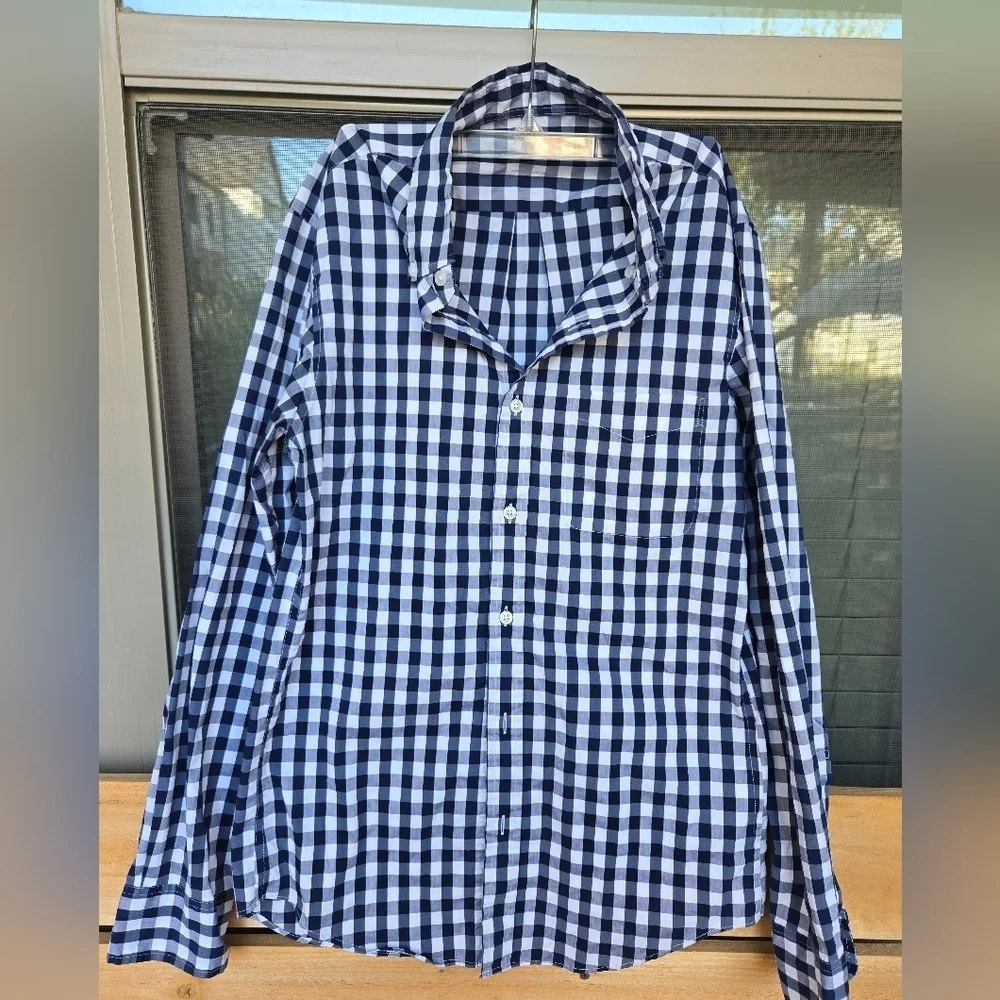J. Crew Offshore Performance Button Down Plaid Blue And White Shirt Sz Small